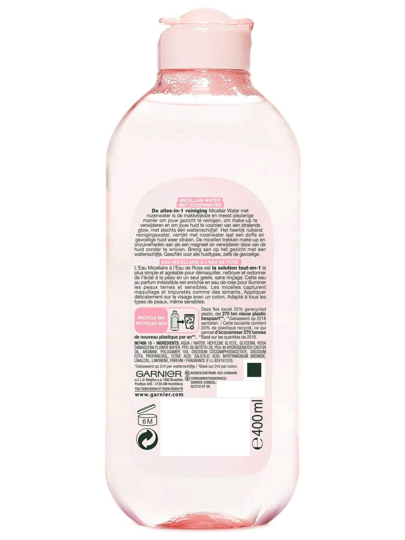 Achterkant verpakking Micellair Water met Rozenwater